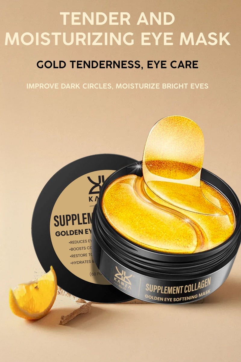 Kanza 60 Pcs Supplement Collagen Eye Mask (30 Pairs) Under Eye Pads for Eye Bags & Anti-Aging Treatment Reduces Dark Circles Puffiness Wrinkles with 24K Pure Gold Essence Eye Skin Lifting Patches - Image 2